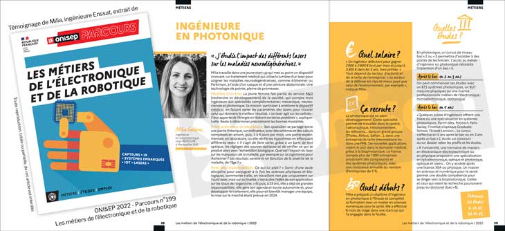 Témoignage de Milia Galerne, ingénieure Enssat en photonique / ONISEP 2022 Parcours n°199 - Les métiers de l’électronique et de la robotique